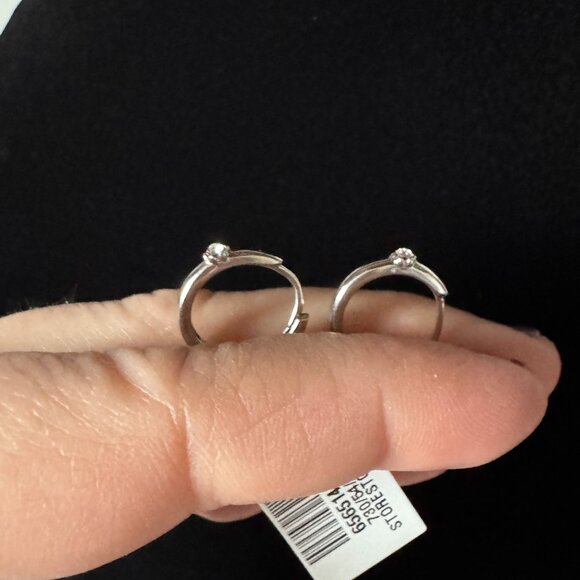 FAO Schwarz Sterling Silver Tiny Hoop Earrings with Crystal Stone Accent - Picture 3 of 5